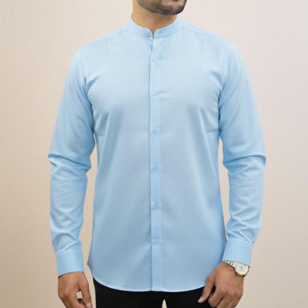 Band Collar Oxford Shirt - Sky Blue