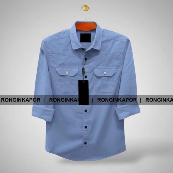 Premium Quality Double Pocket Shirt - SKY BLUE
