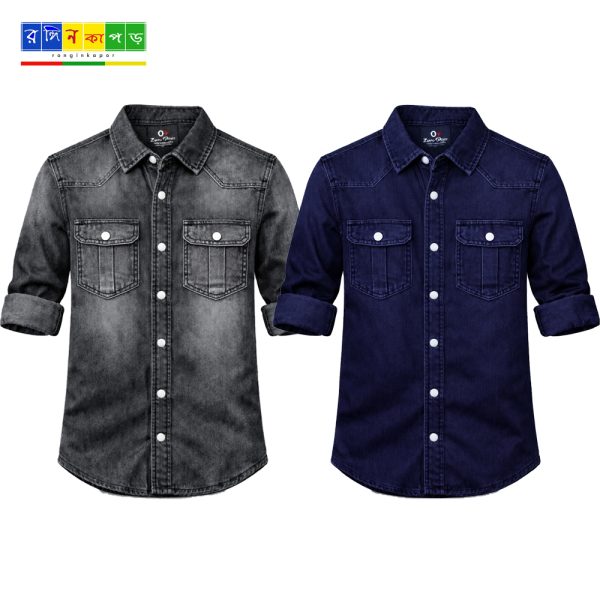 Denim Shirt  Black & Deep Blue 2 Pis